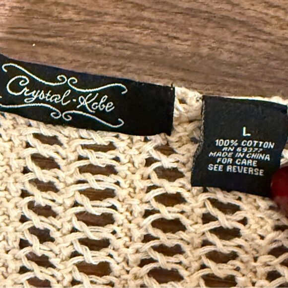 Crystal Kobe Boho Crochet Tunic Sweater Cream Minimalist Asymmetrical Hem Large - Picture 9 of 9